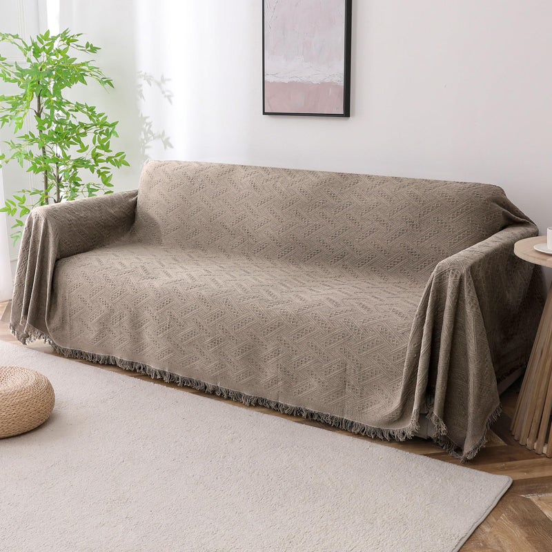 Turquoize Couch Cover Sofa Covers Washable Couch Covers for 3 Cushion Couch Throw Cover Sectional Couch Cover Furniture Cover for Pets  Kids Feature Geometrical Jacquard Fabric(71""x118"" X-Large Sand) - Image 1
